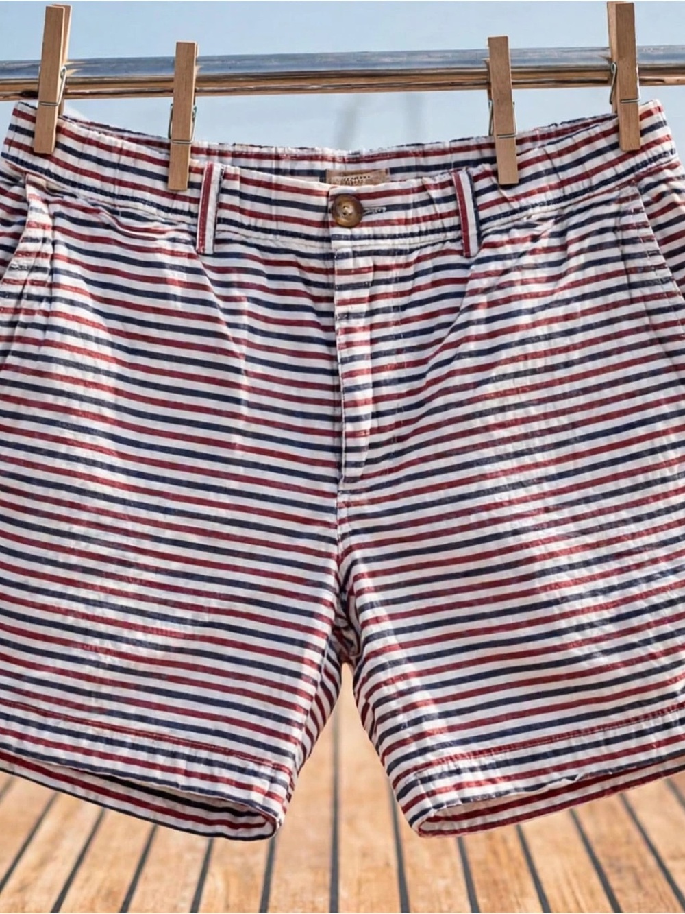 Chubbies Seersucker Stretch Shorts in a classic patriotic red, white, and blue